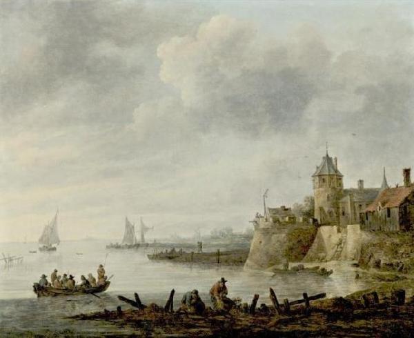 Jan van  Goyen River Scene with a Fortified Shore Norge oil painting art